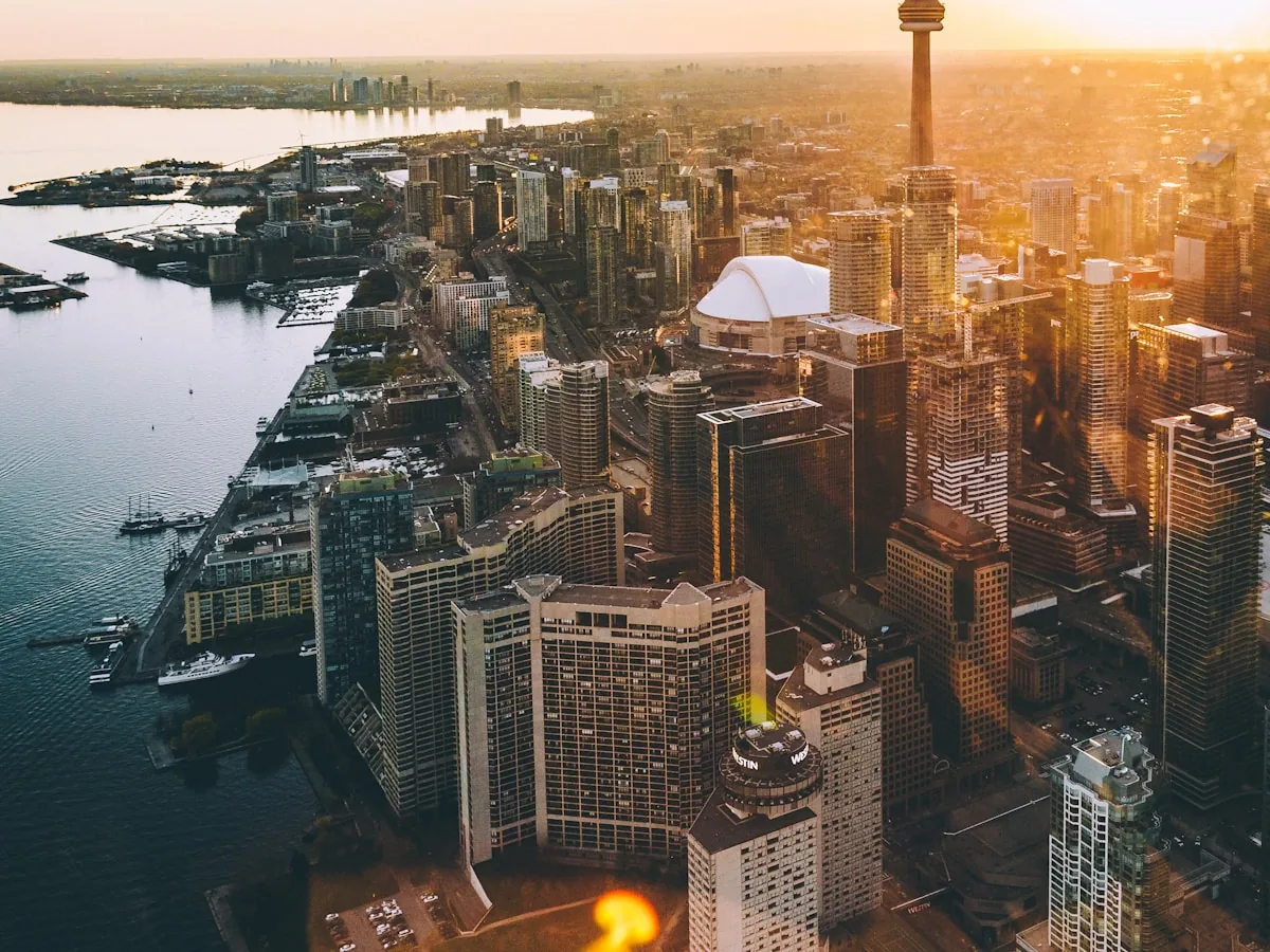 Aerial view of Canadian downtown business district skyline
